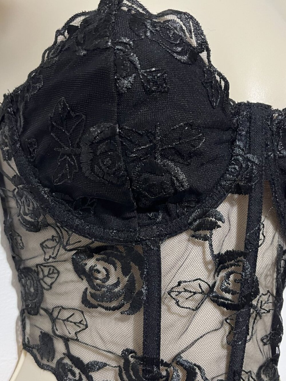 Womens Dark Fairy Whimsigoth Cropped Corset M Sheer Bustier Witchy Romantic Rave - Picture 2 of 9